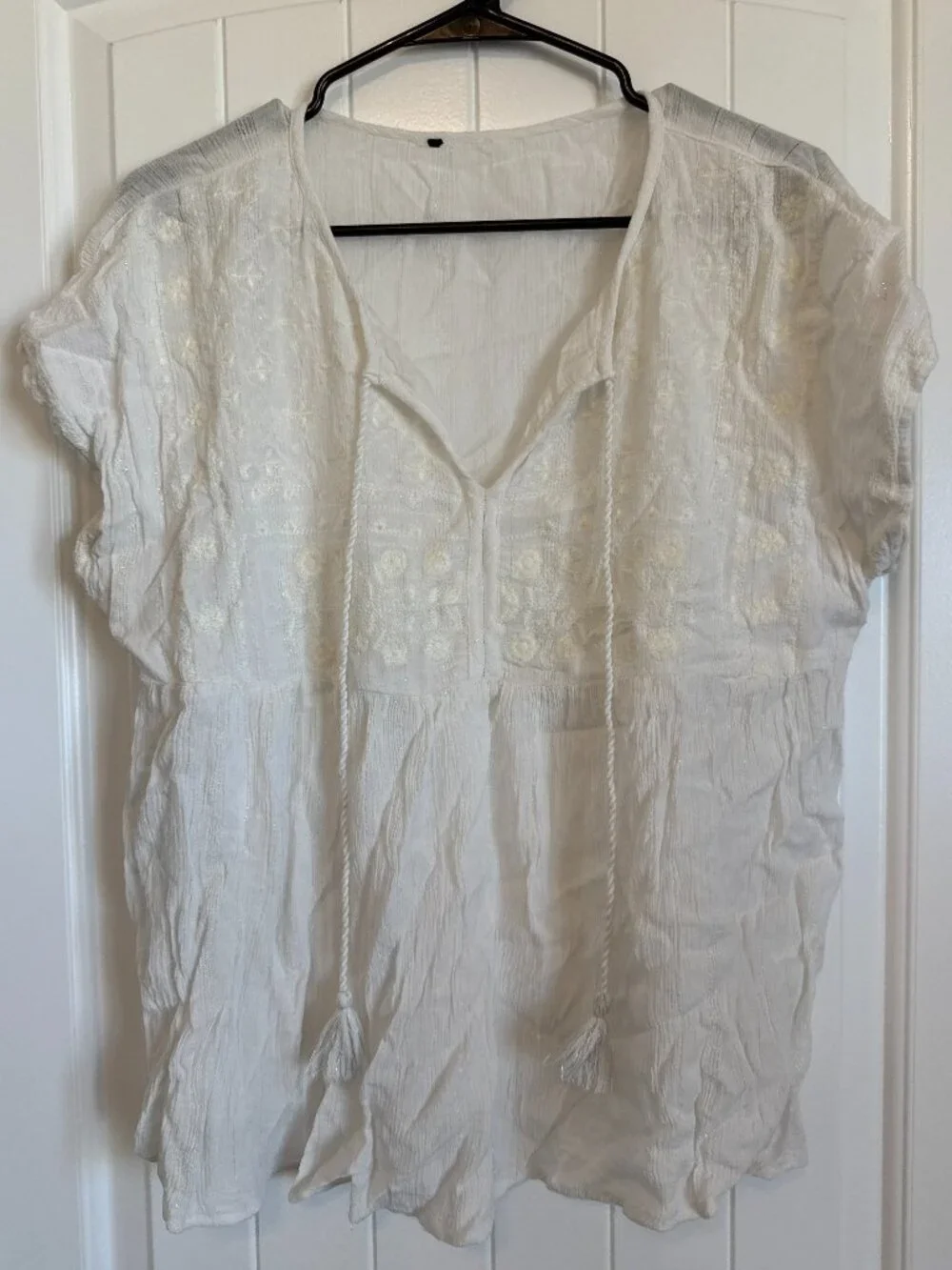 White gauze peasant top with embroidered detailing - Picture 1 of 5